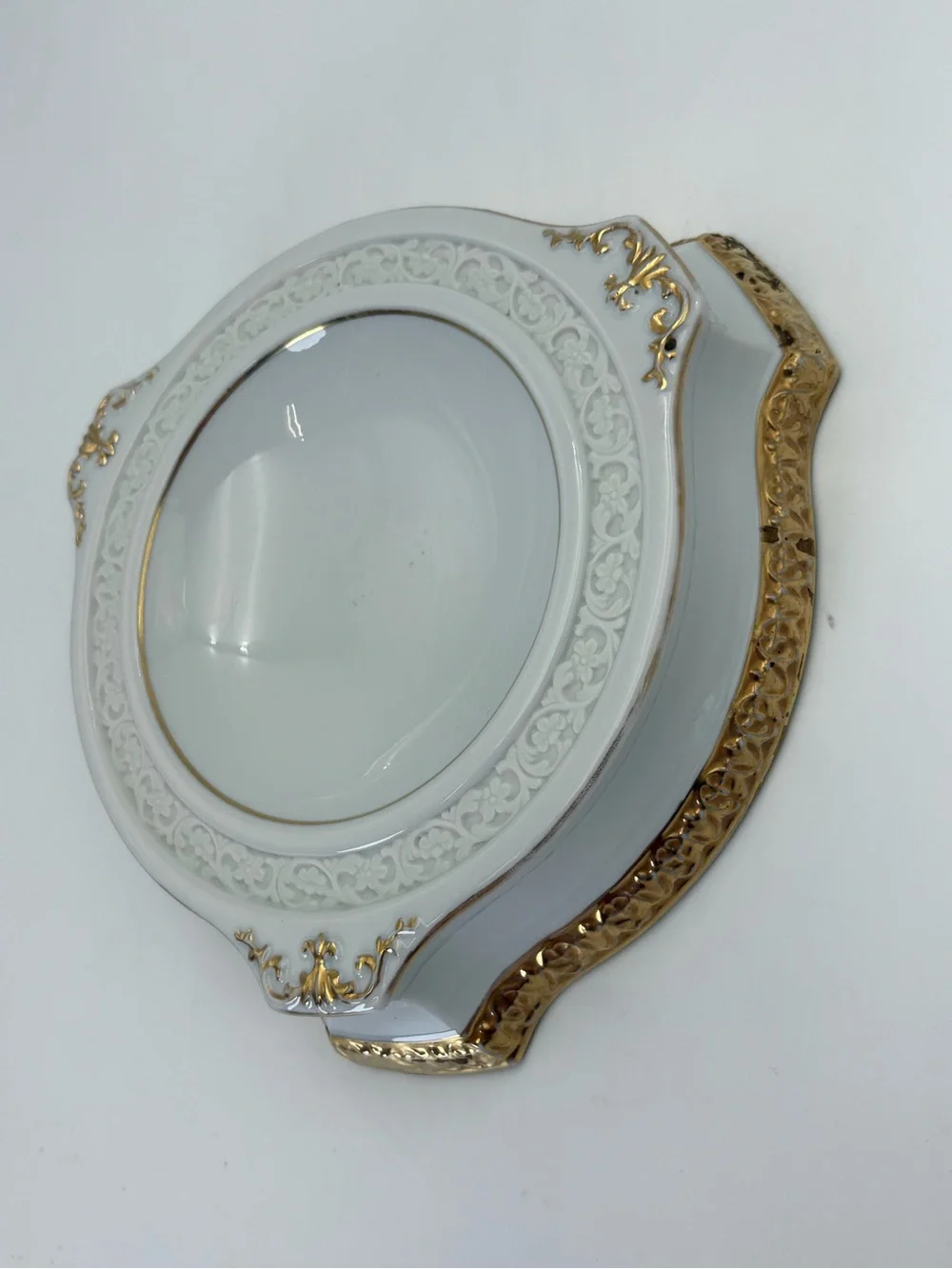 Vintage Gilded Porcelain Bonbonnier or Trinket Dish- Hollywood Regency Style